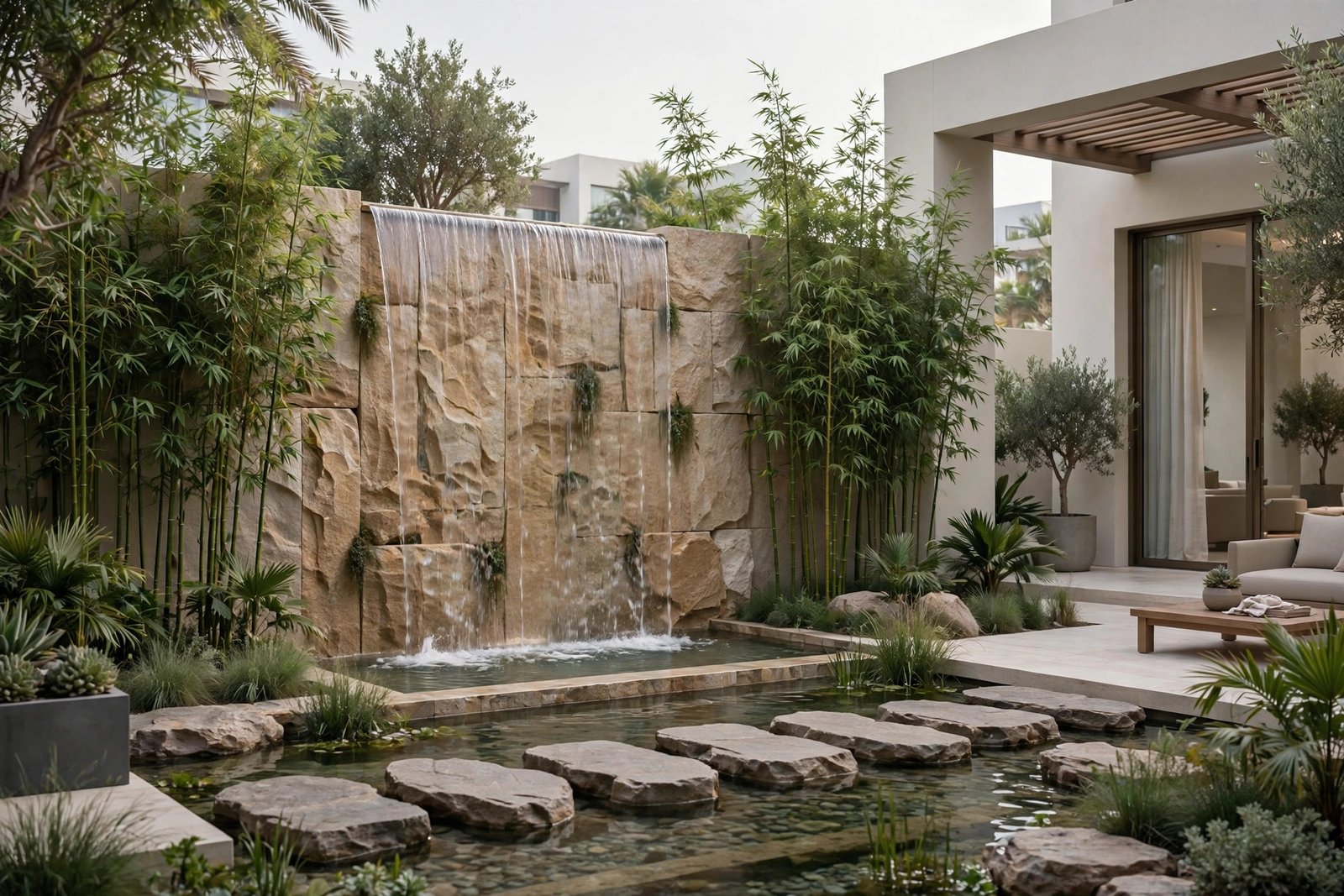 Courtyard garden with water feature