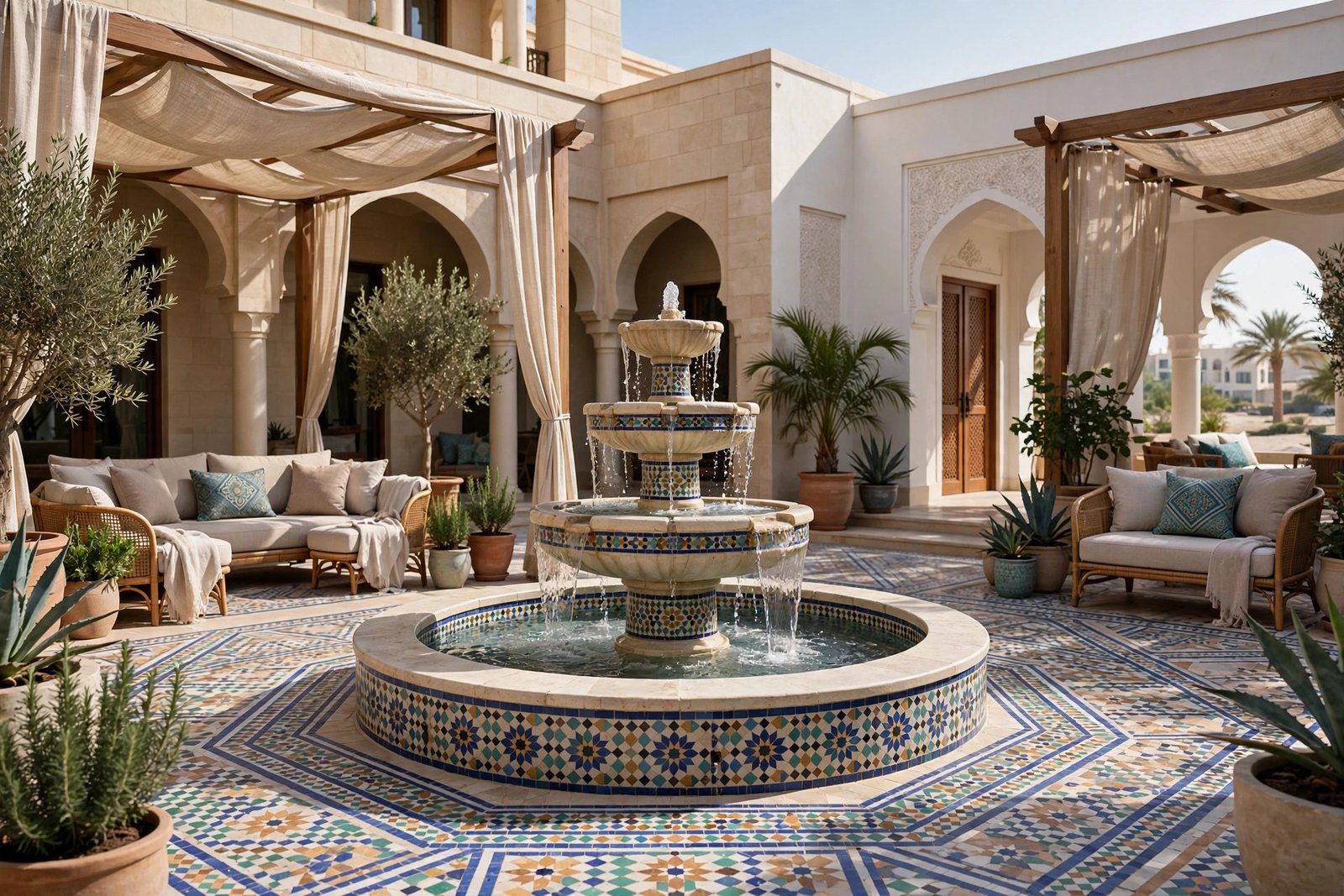 Courtyard with tiered fountain