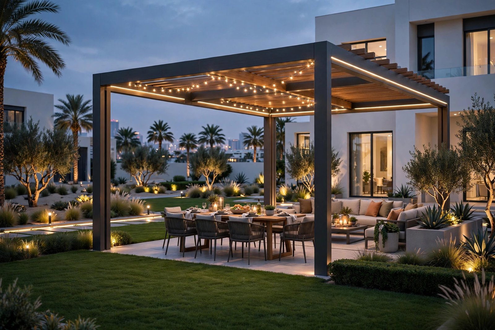 Family lawn with evening lounge