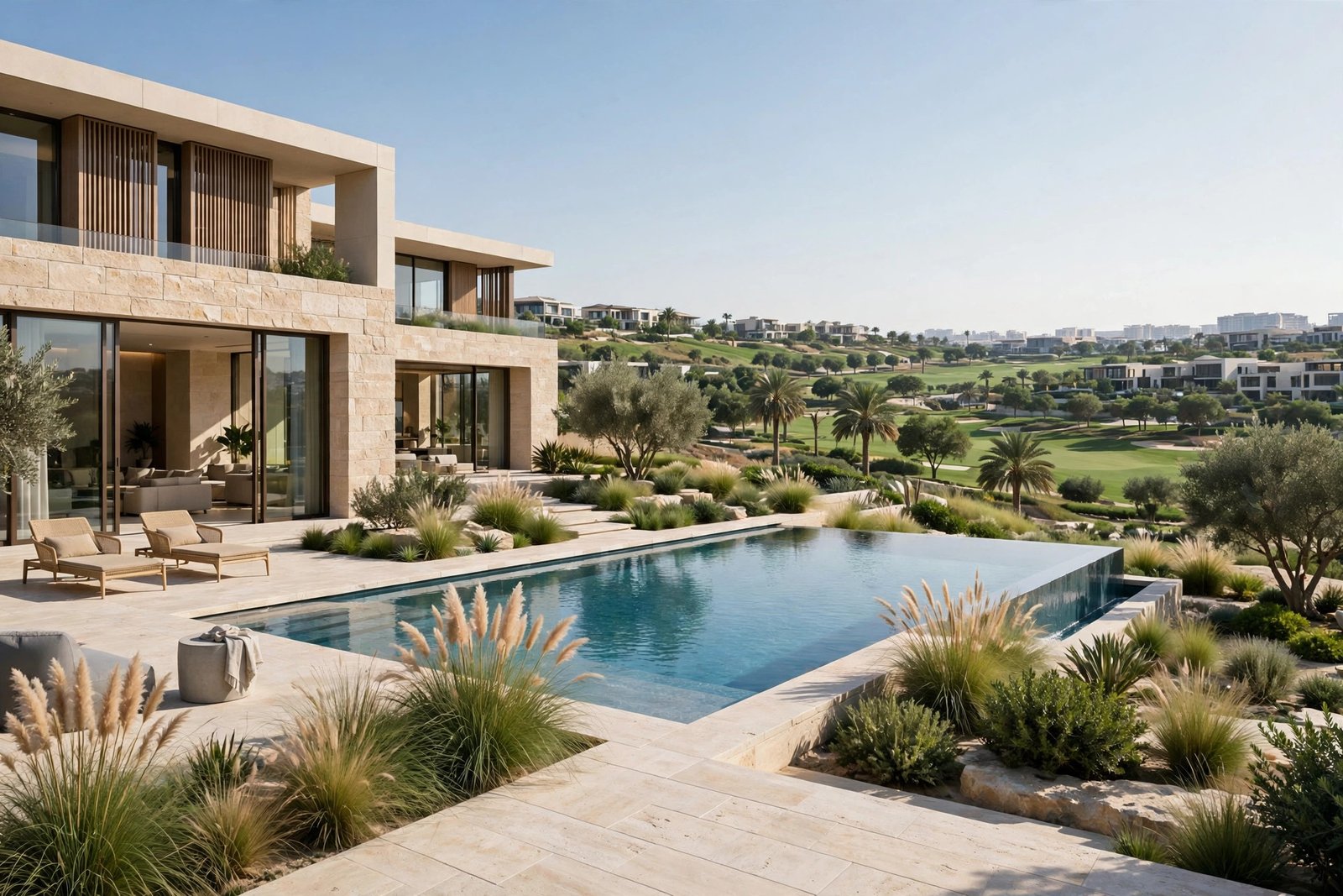 Infinity pool with landscaped garden