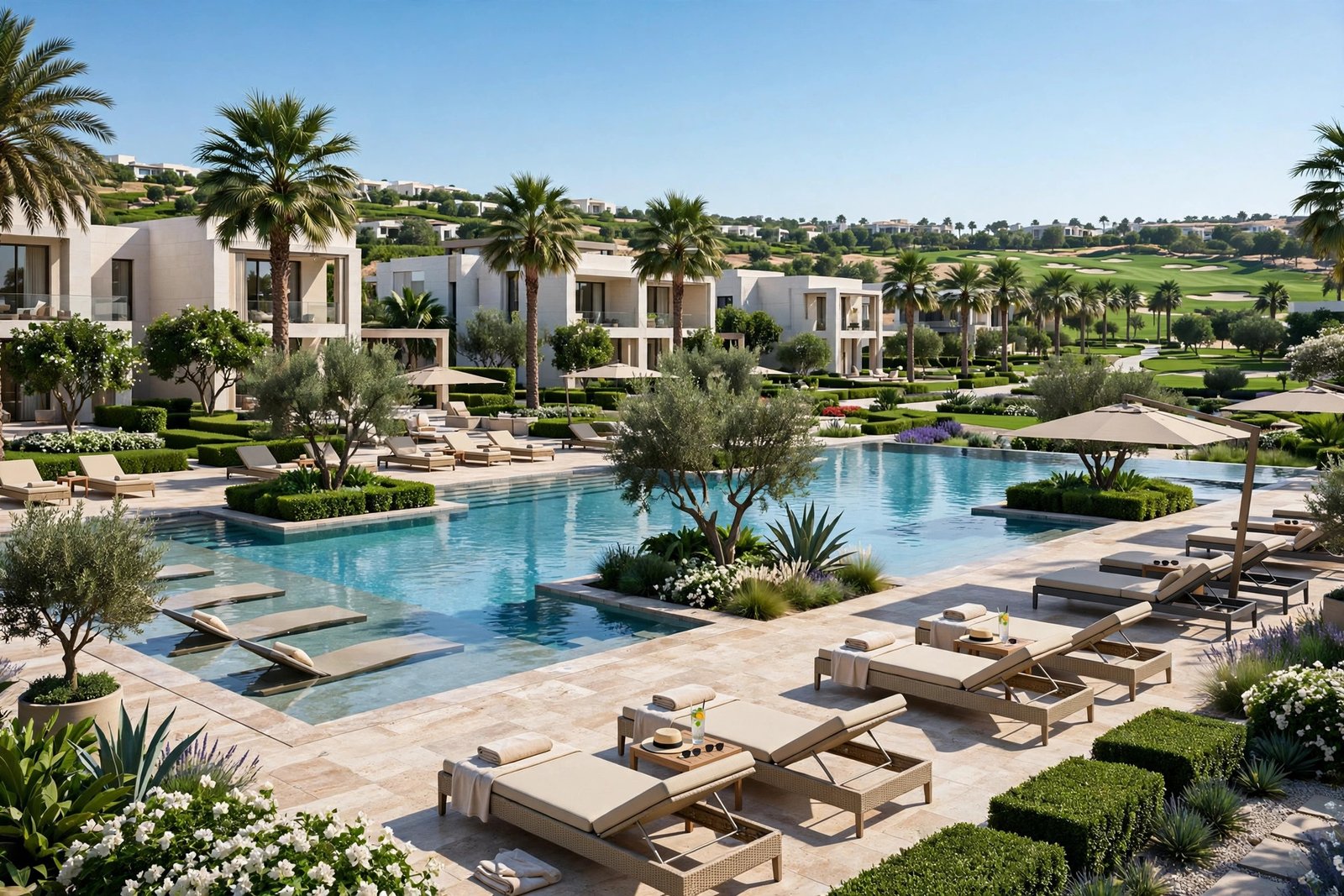 Poolside garden with layered planting