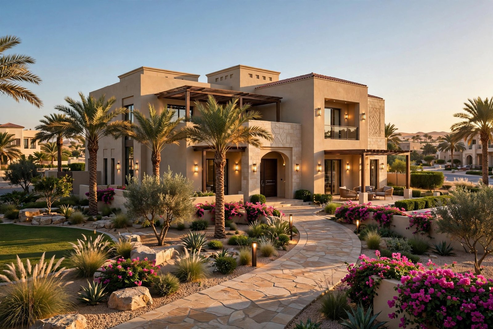 villa front garden arabian ranches