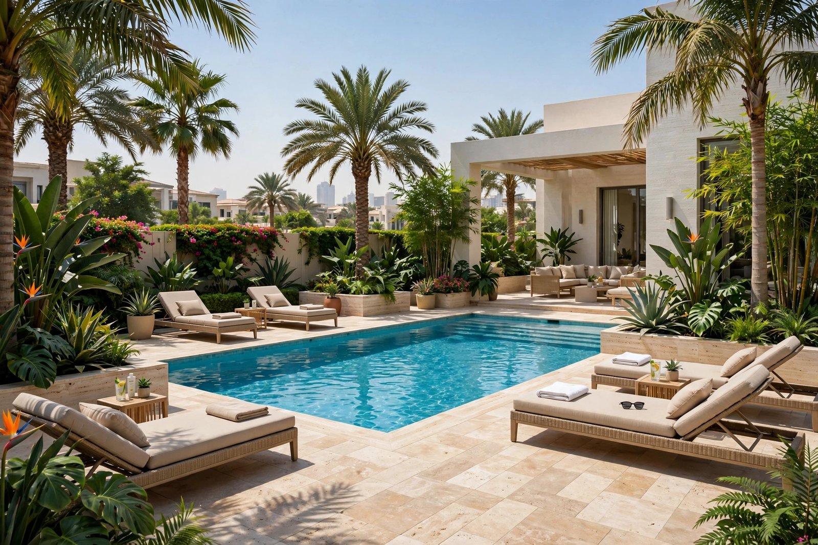 poolside garden landscaping arabian ranches