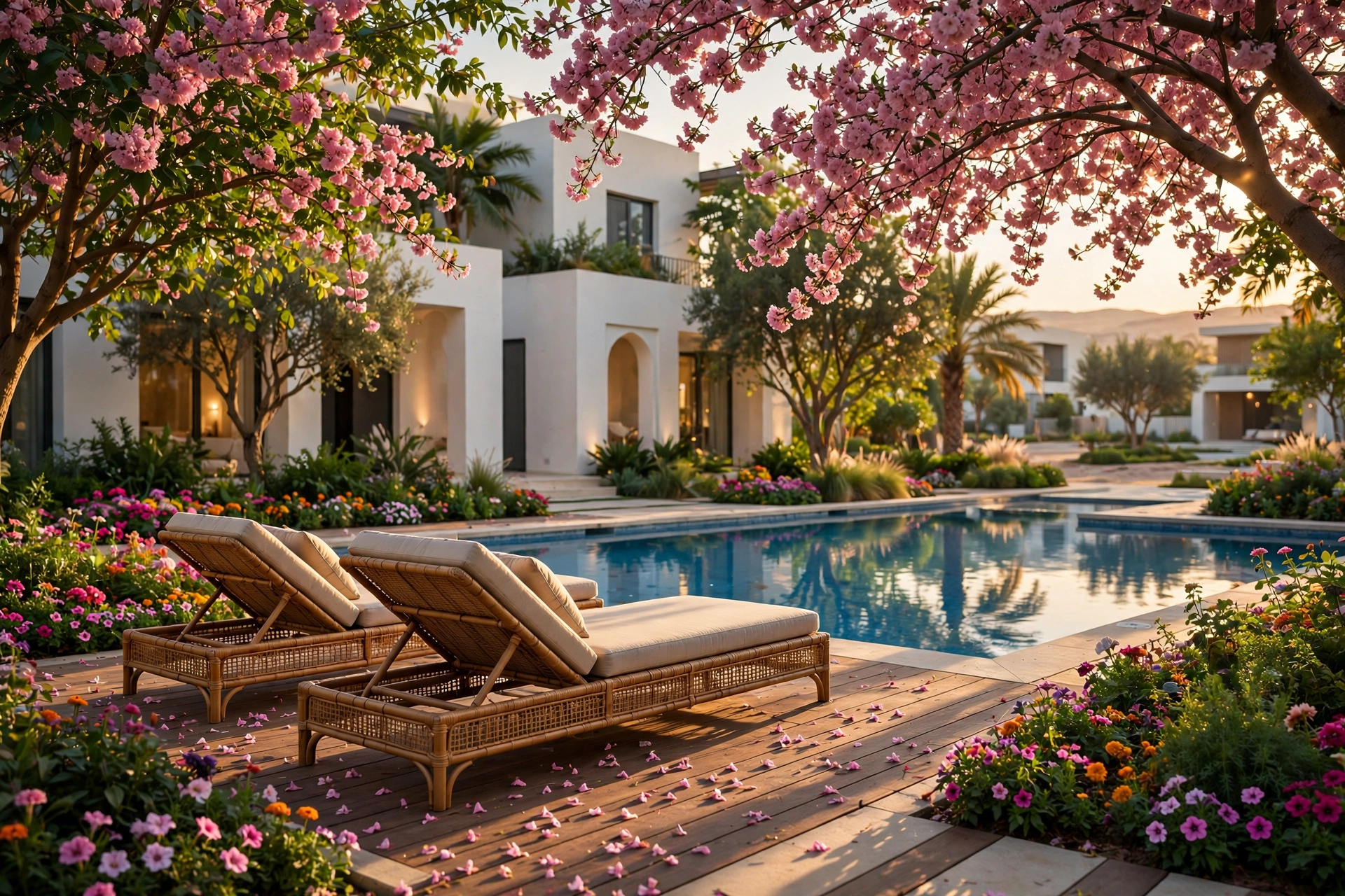 Poolside garden in Robinia, Masaar Sharjah