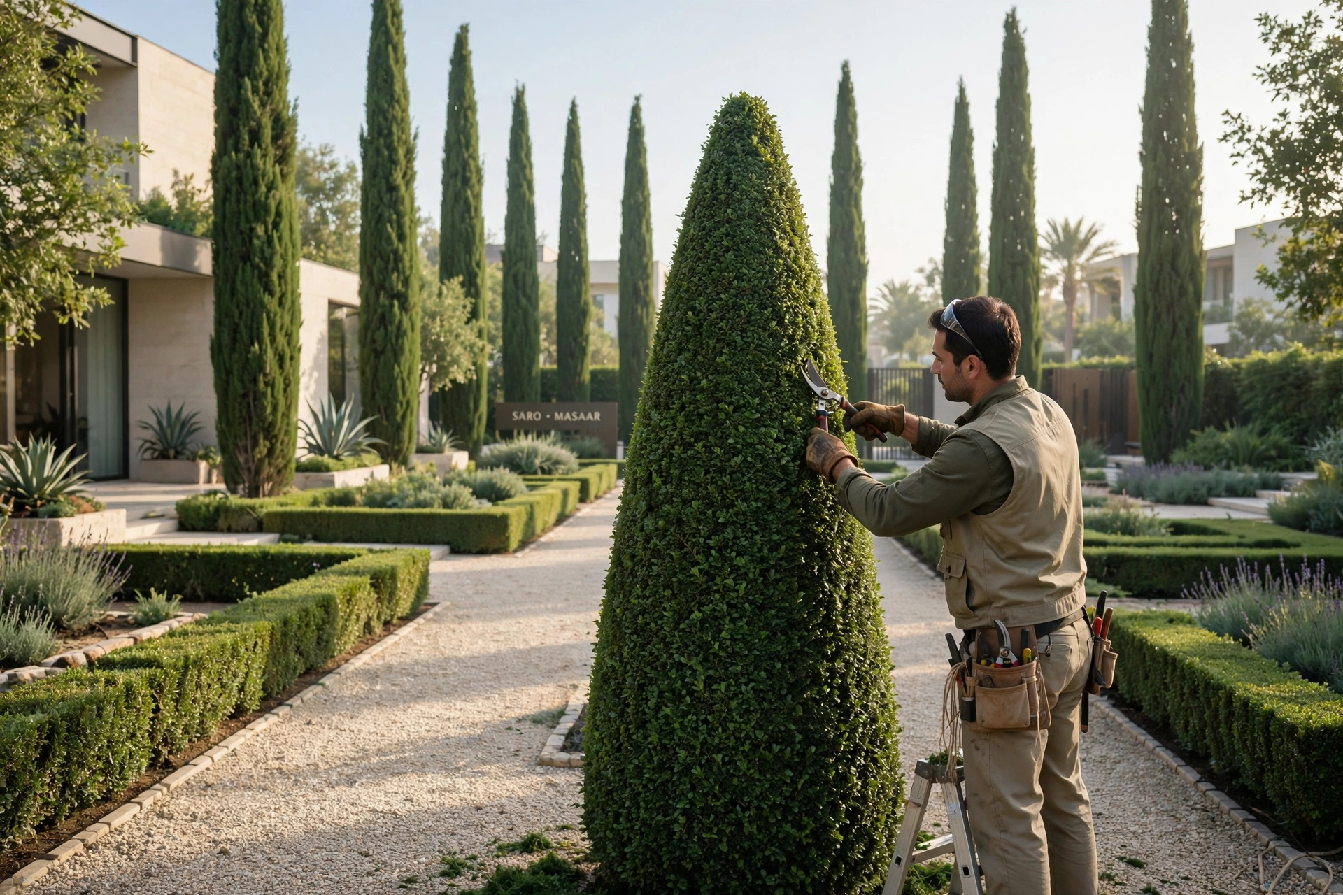 Topiary shaping in Saro, Masaar Sharjah