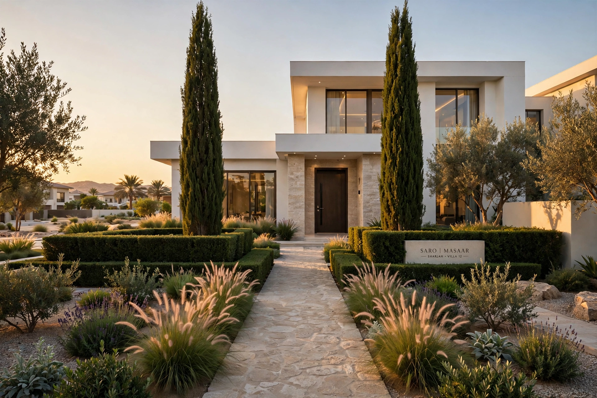 Formal villa garden in Saro, Masaar Sharjah