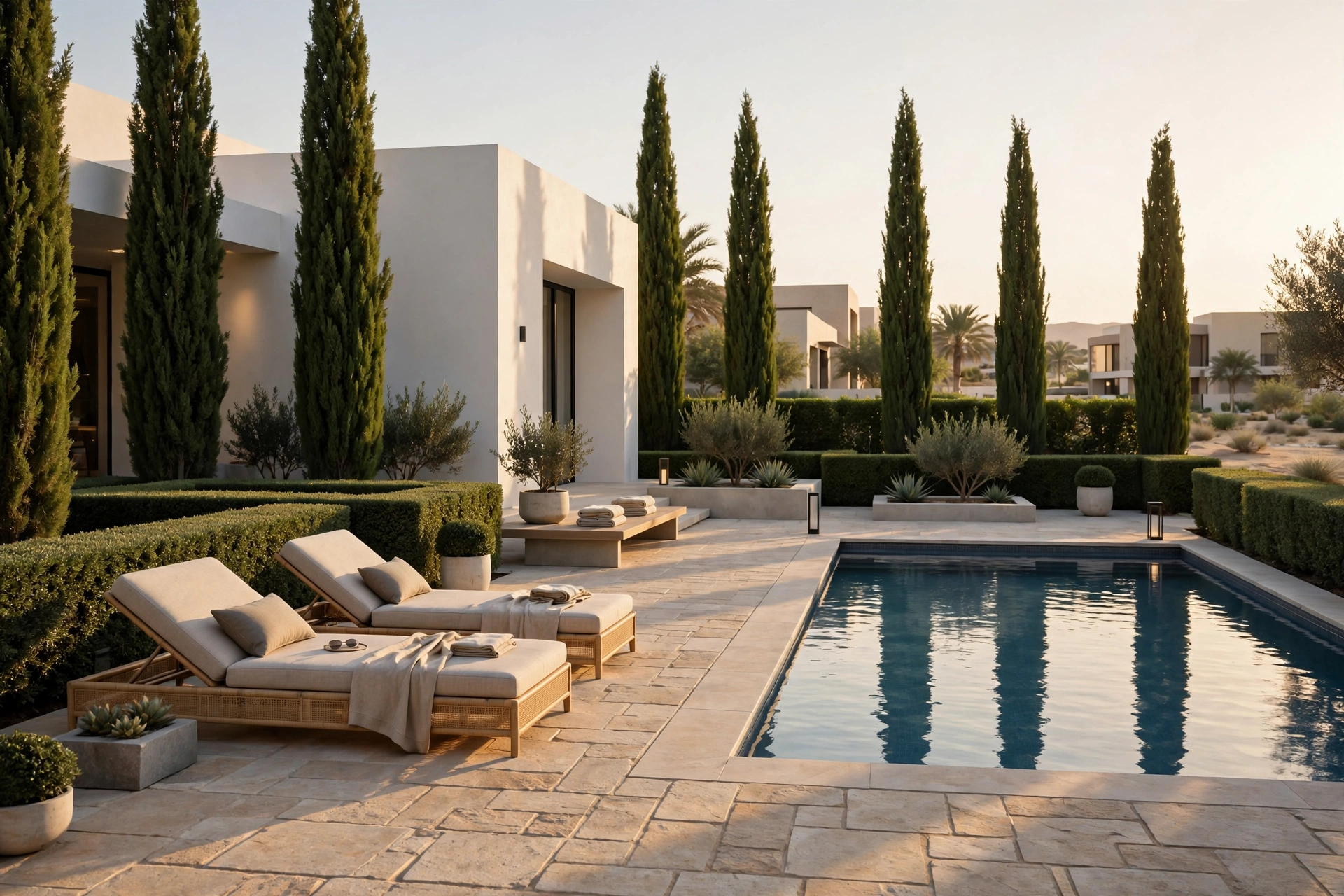 Poolside terrace in Saro, Masaar Sharjah